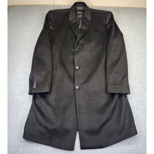 Jos A Bank Executive Men's 46L LONG Black Wool Blend Tweed Overcoat Top Coat